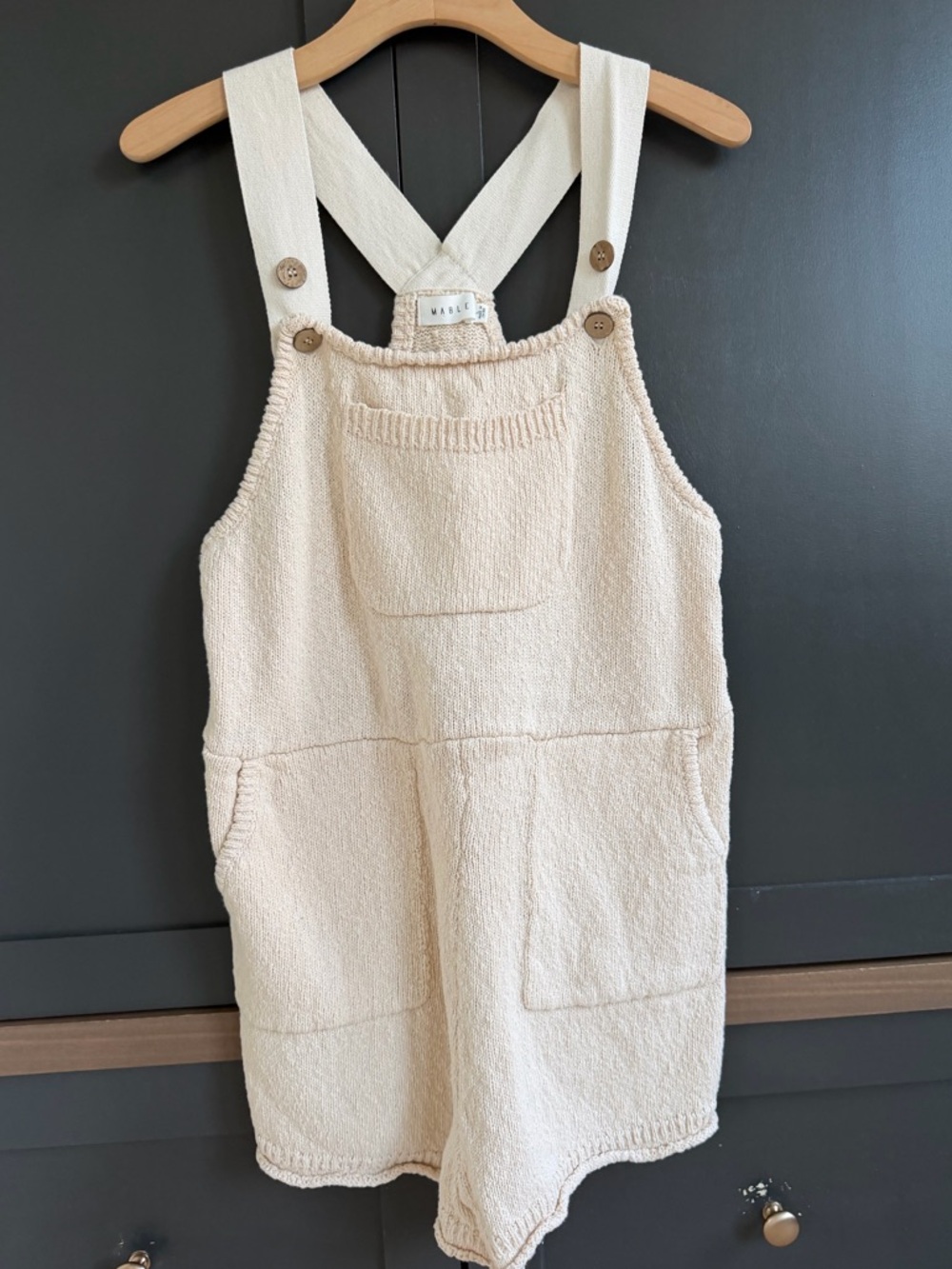 Anthropologie | Mable | Cream Knit Cotton Overall Shorts Romper with Pockets | L